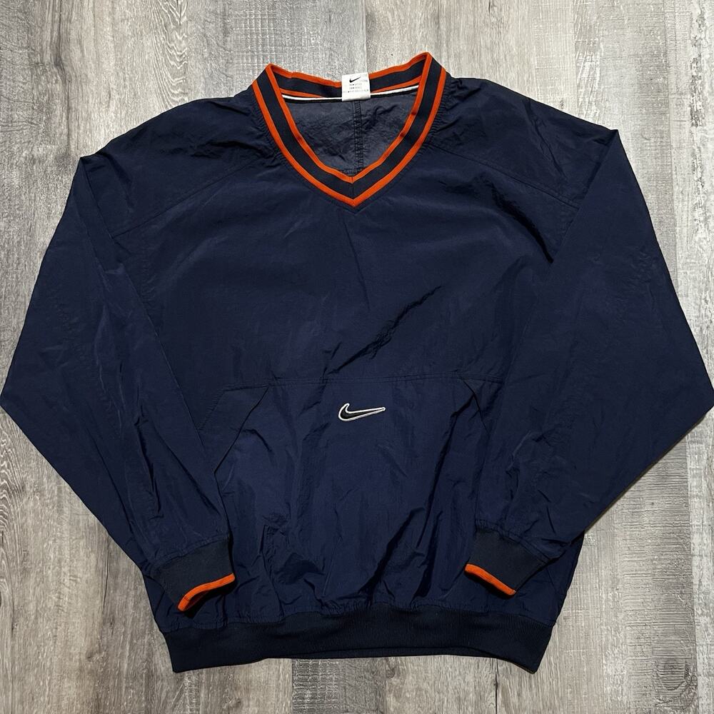 VTG Nike Center Swoosh Nylon Pull Over Jacket Orange/Blue Broncos Color way 90s